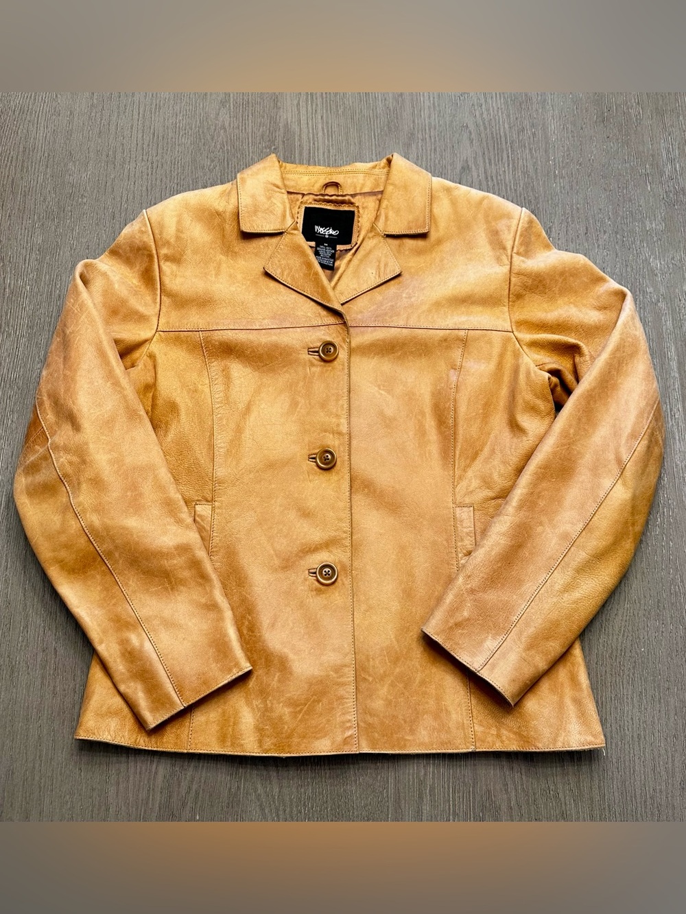 Vintage Y2K Mossimo Genuine Leather Jacket Cognac Tan Button Front Medium